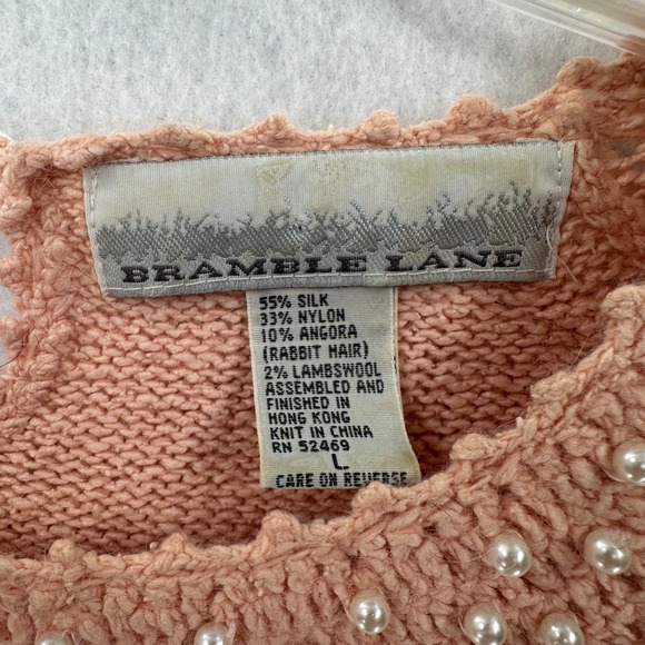 VTG Bramble Lane Silk & Angora Sweater Beaded Rabbit hair LG Pink Shoulder Pads - Picture 6 of 9
